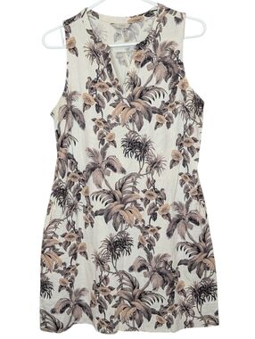 DKR Linen Blend Sleeveless Dress Neutral Tropical Print M